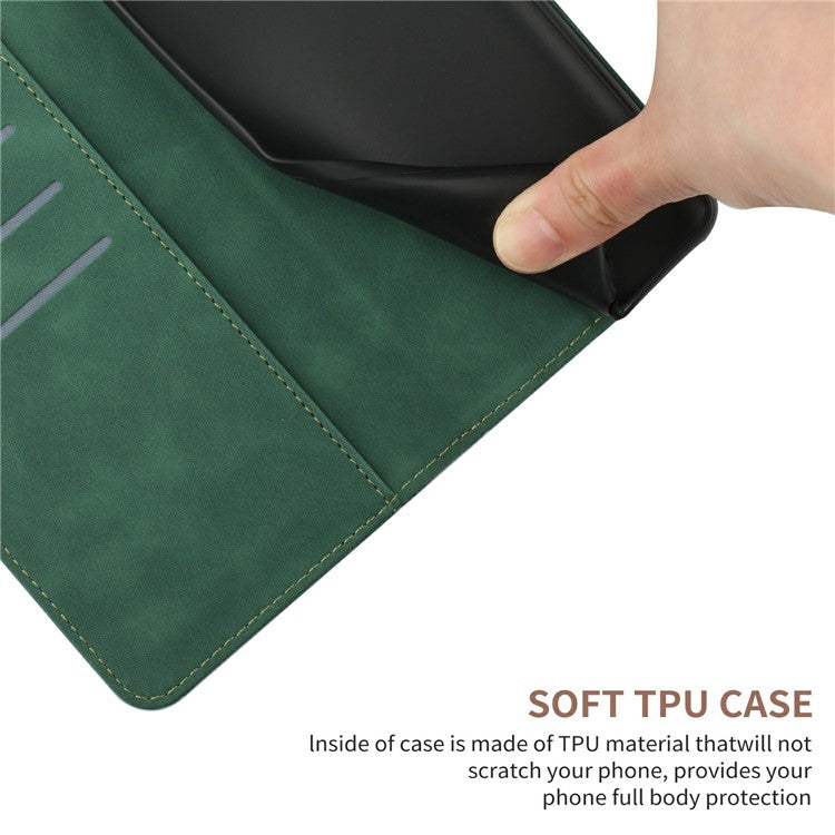 HT05 For Xiaomi Poco C75 4G / Redmi 14R 5G / 14C 4G Case Skin-Touch Lines PU Leather Flip Phone Cover - Green