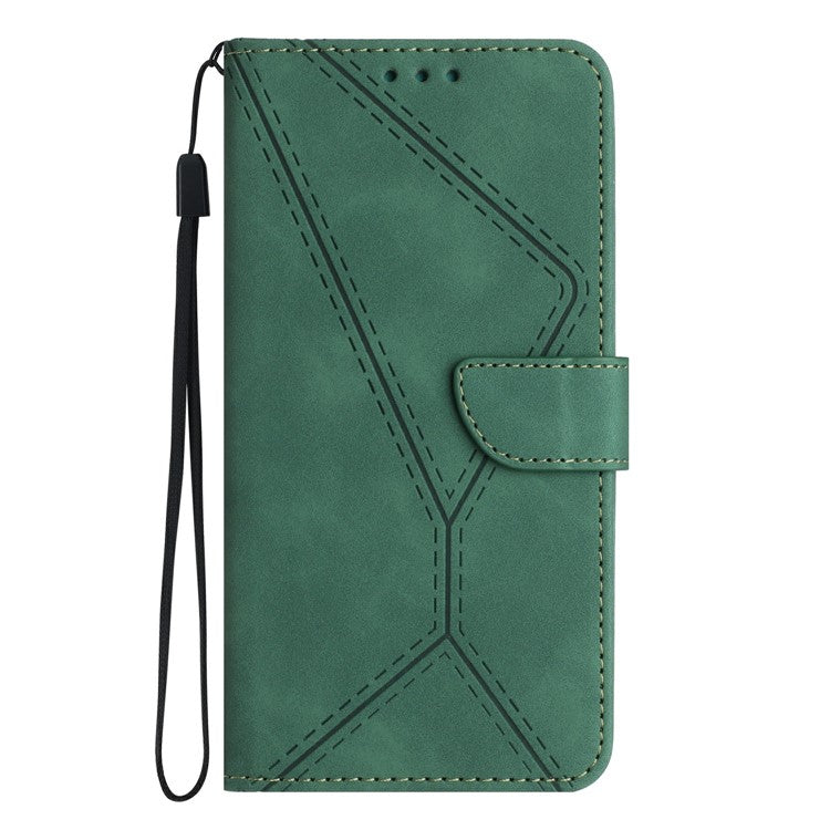 HT05 For Xiaomi Poco C75 4G / Redmi 14R 5G / 14C 4G Case Skin-Touch Lines PU Leather Flip Phone Cover - Green