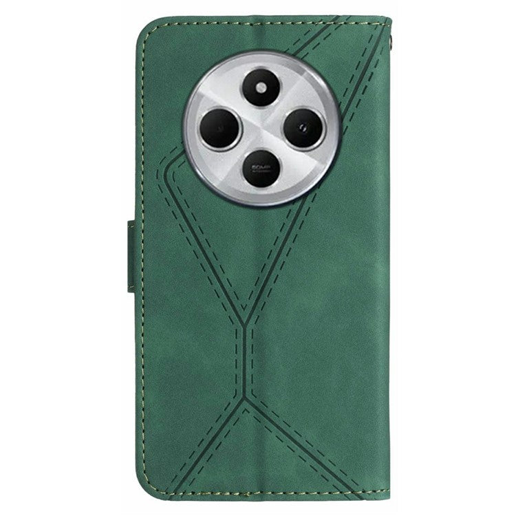 HT05 For Xiaomi Poco C75 4G / Redmi 14R 5G / 14C 4G Case Skin-Touch Lines PU Leather Flip Phone Cover - Green