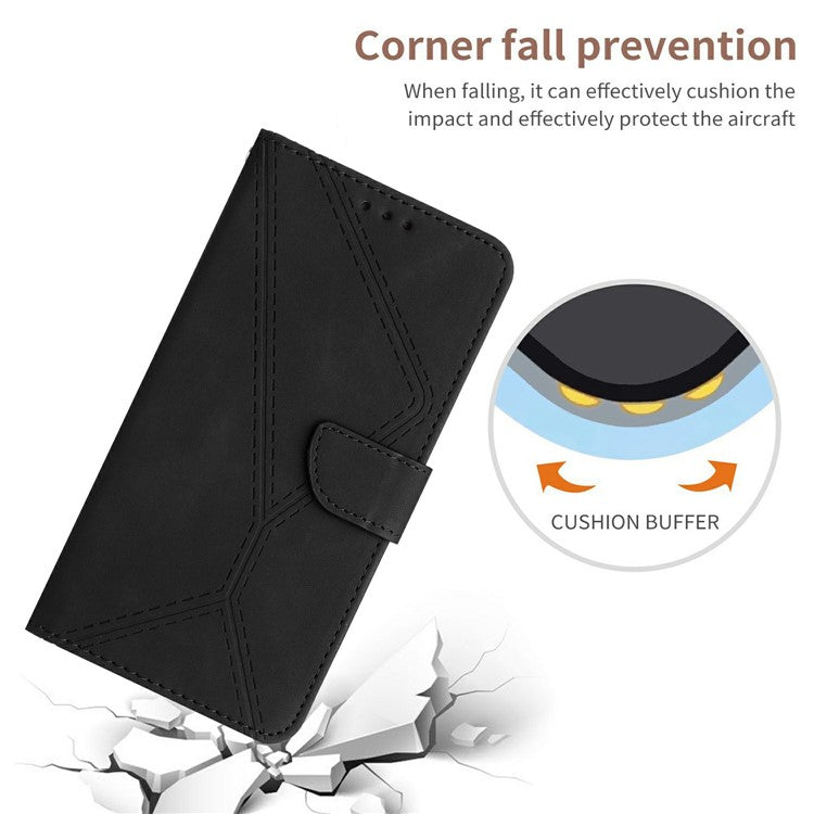 HT05 For Xiaomi Poco C75 4G / Redmi 14R 5G / 14C 4G Case Skin-Touch Lines PU Leather Flip Phone Cover - Black