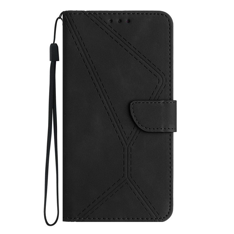 HT05 For Xiaomi Poco C75 4G / Redmi 14R 5G / 14C 4G Case Skin-Touch Lines PU Leather Flip Phone Cover - Black