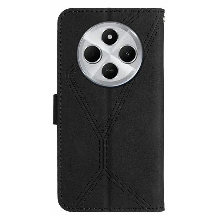 HT05 For Xiaomi Poco C75 4G / Redmi 14R 5G / 14C 4G Case Skin-Touch Lines PU Leather Flip Phone Cover - Black