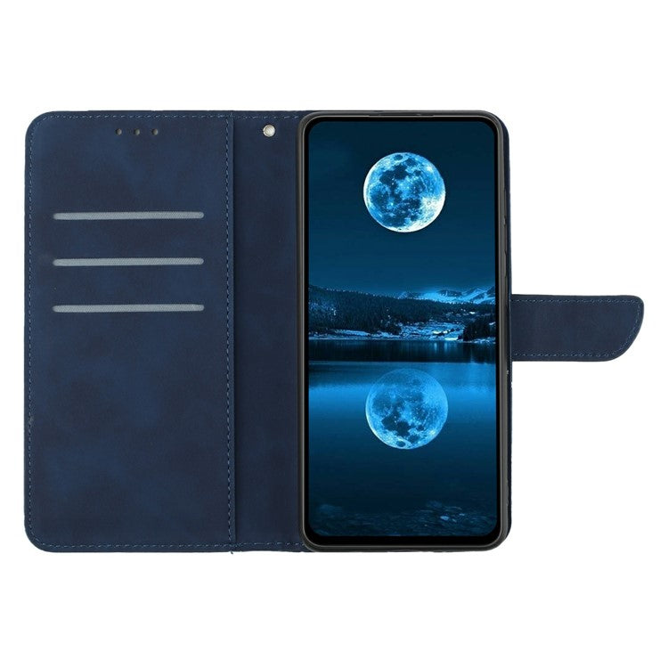 HT05 For Xiaomi Poco C75 4G / Redmi 14R 5G / 14C 4G Case Skin-Touch Lines PU Leather Flip Phone Cover - Blue