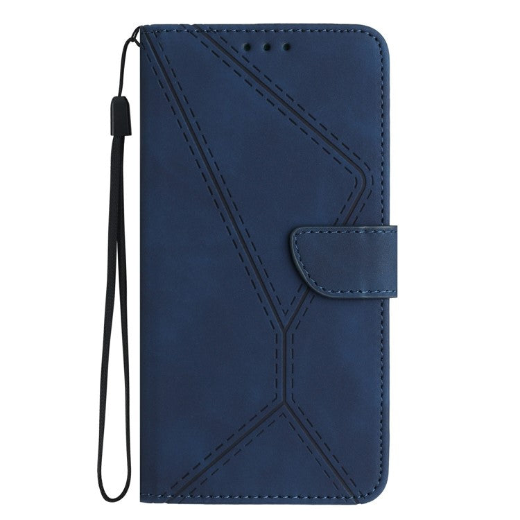 HT05 For Xiaomi Poco C75 4G / Redmi 14R 5G / 14C 4G Case Skin-Touch Lines PU Leather Flip Phone Cover - Blue