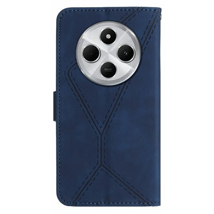 HT05 For Xiaomi Poco C75 4G / Redmi 14R 5G / 14C 4G Case Skin-Touch Lines PU Leather Flip Phone Cover - Blue