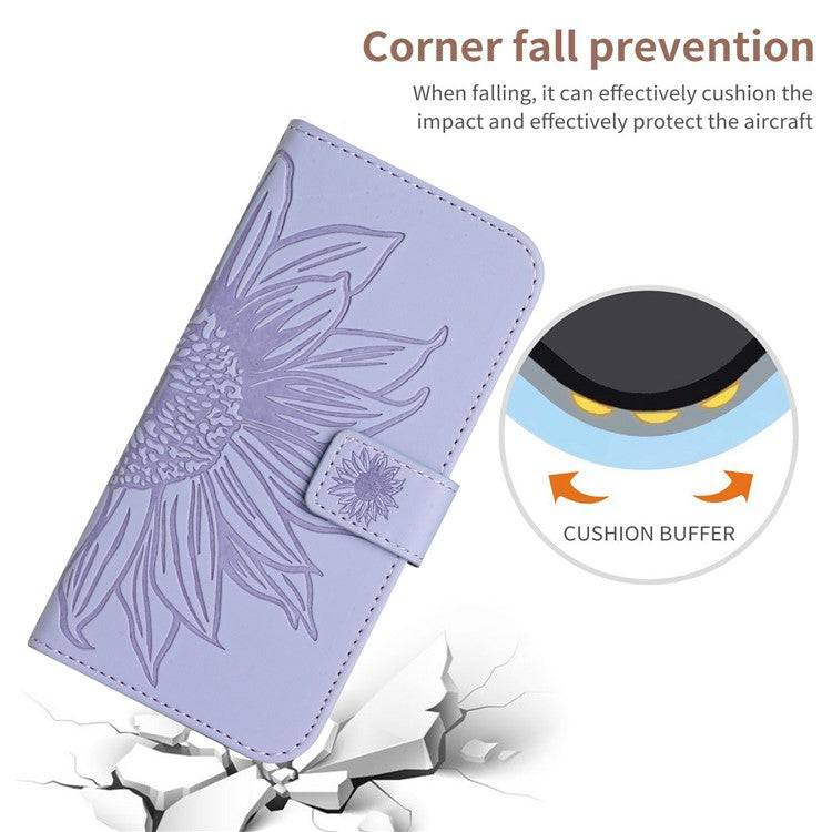 HT04 For Xiaomi Poco C75 4G / Redmi 14R 5G / 14C 4G Case Sunflower Imprint Leather Wallet Phone Cover with Wrist Strap - Light Purple