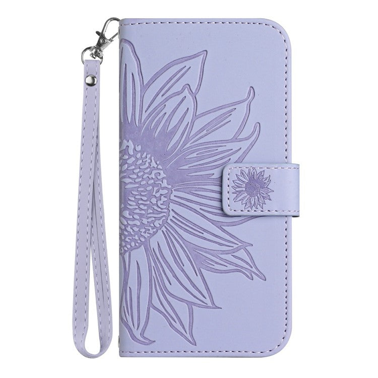 HT04 For Xiaomi Poco C75 4G / Redmi 14R 5G / 14C 4G Case Sunflower Imprint Leather Wallet Phone Cover with Wrist Strap - Light Purple