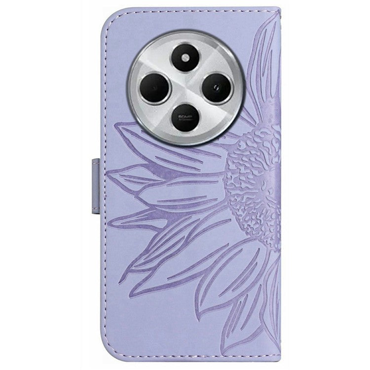 HT04 For Xiaomi Poco C75 4G / Redmi 14R 5G / 14C 4G Case Sunflower Imprint Leather Wallet Phone Cover with Wrist Strap - Light Purple