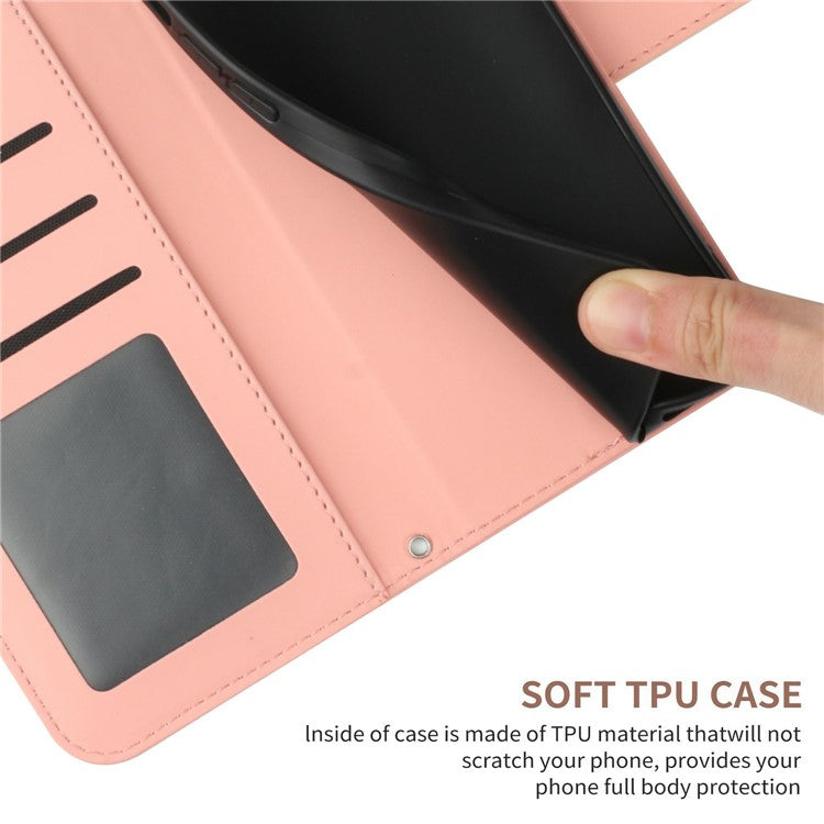 HT04 For Xiaomi Poco C75 4G / Redmi 14R 5G / 14C 4G Case Sunflower Imprint Leather Wallet Phone Cover with Wrist Strap - Light Pink