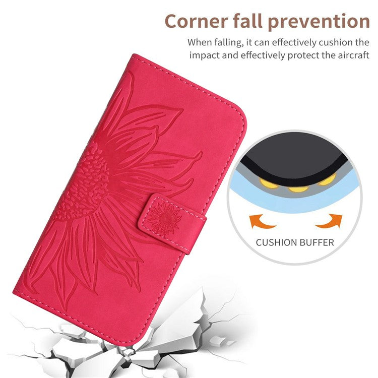 HT04 For Xiaomi Poco C75 4G / Redmi 14R 5G / 14C 4G Case Sunflower Imprint Leather Wallet Phone Cover with Wrist Strap - Rose