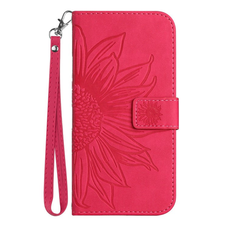 HT04 For Xiaomi Poco C75 4G / Redmi 14R 5G / 14C 4G Case Sunflower Imprint Leather Wallet Phone Cover with Wrist Strap - Rose