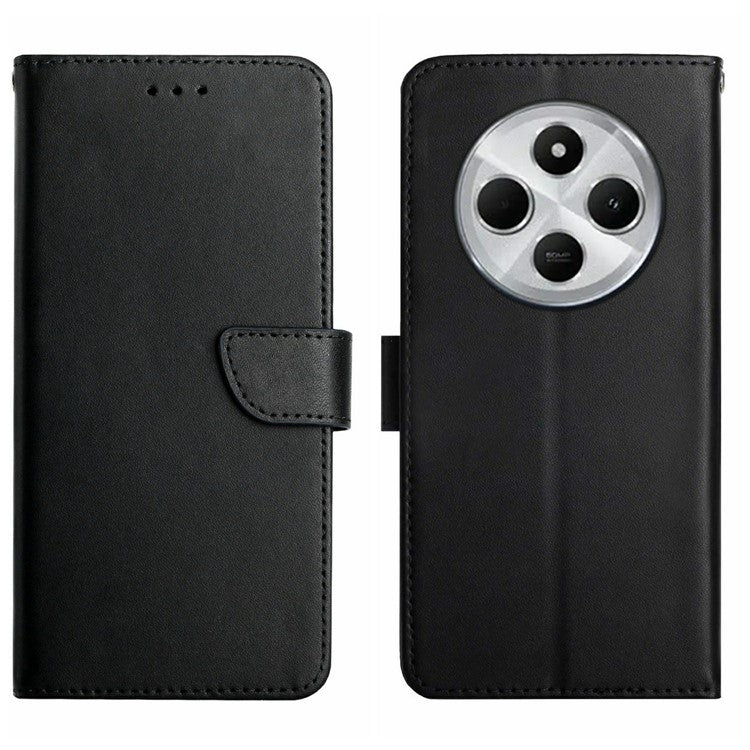 HT02 For Xiaomi Poco C75 4G / Redmi 14R 5G / 14C 4G Case Genuine Cow Leather Phone Cover Nappa Texture - Black