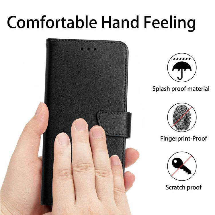 HT02 For Xiaomi Poco C75 4G / Redmi 14R 5G / 14C 4G Case Genuine Cow Leather Phone Cover Nappa Texture - Black