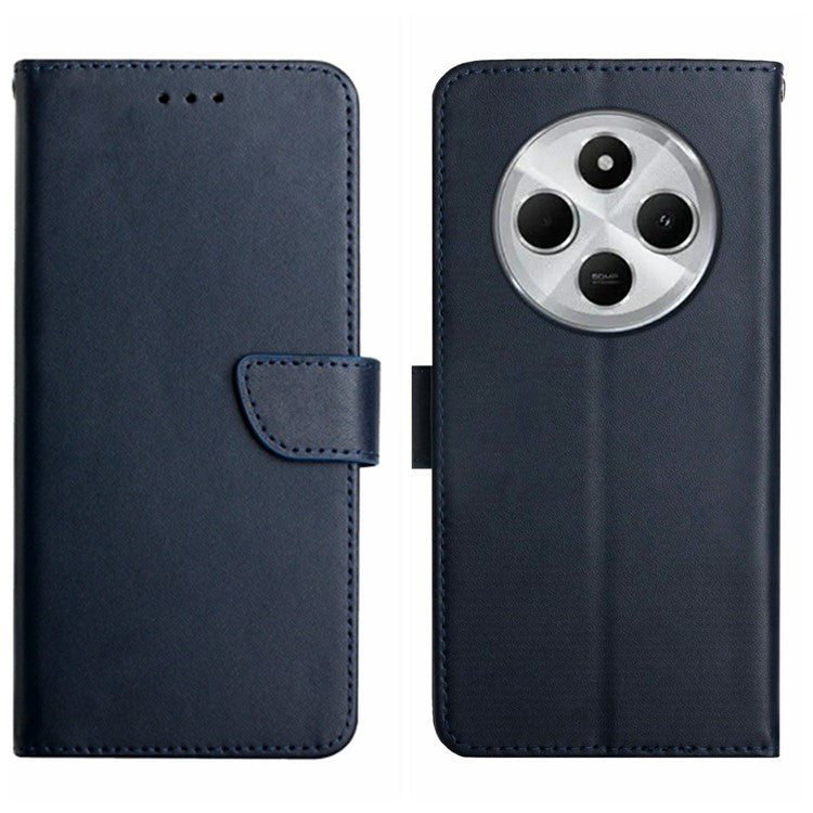 HT02 For Xiaomi Poco C75 4G / Redmi 14R 5G / 14C 4G Case Genuine Cow Leather Phone Cover Nappa Texture - Blue