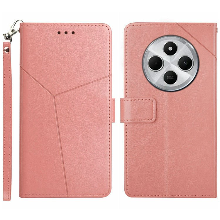 HT01 For Xiaomi Redmi 14C 4G Case Y-Shaped Lines Imprint Leather Phone Cover - Pink