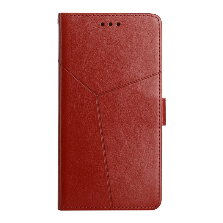 HT01 For Xiaomi Redmi 14C 4G Case Y-Shaped Lines Imprint Leather Phone Cover - Brown