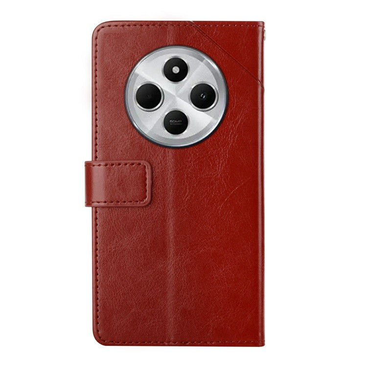 HT01 For Xiaomi Redmi 14C 4G Case Y-Shaped Lines Imprint Leather Phone Cover - Brown