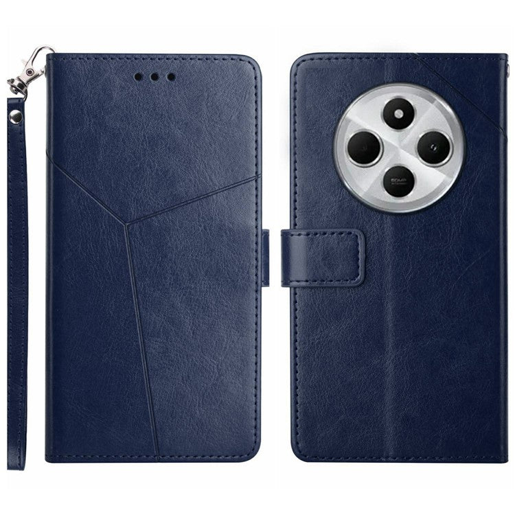 HT01 For Xiaomi Redmi 14C 4G Case Y-Shaped Lines Imprint Leather Phone Cover - Blue