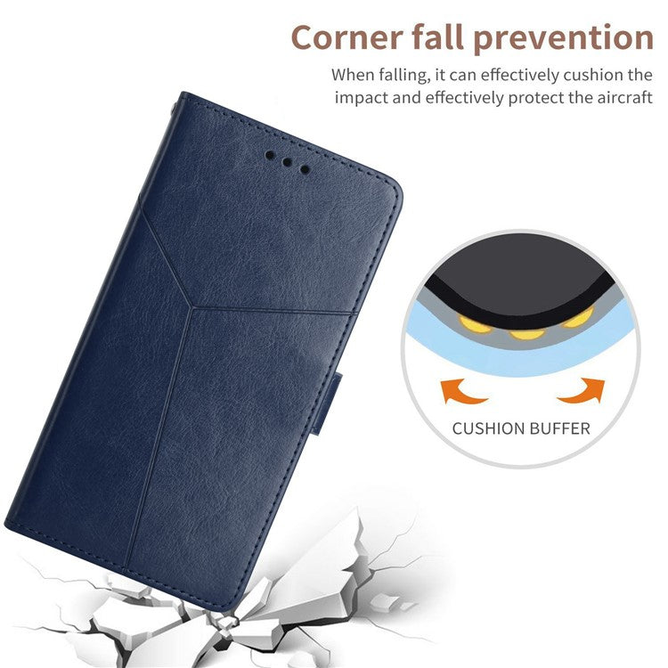 HT01 For Xiaomi Redmi 14C 4G Case Y-Shaped Lines Imprint Leather Phone Cover - Blue