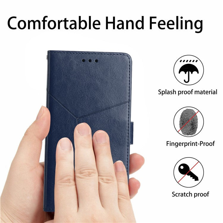 HT01 For Xiaomi Redmi 14C 4G Case Y-Shaped Lines Imprint Leather Phone Cover - Blue