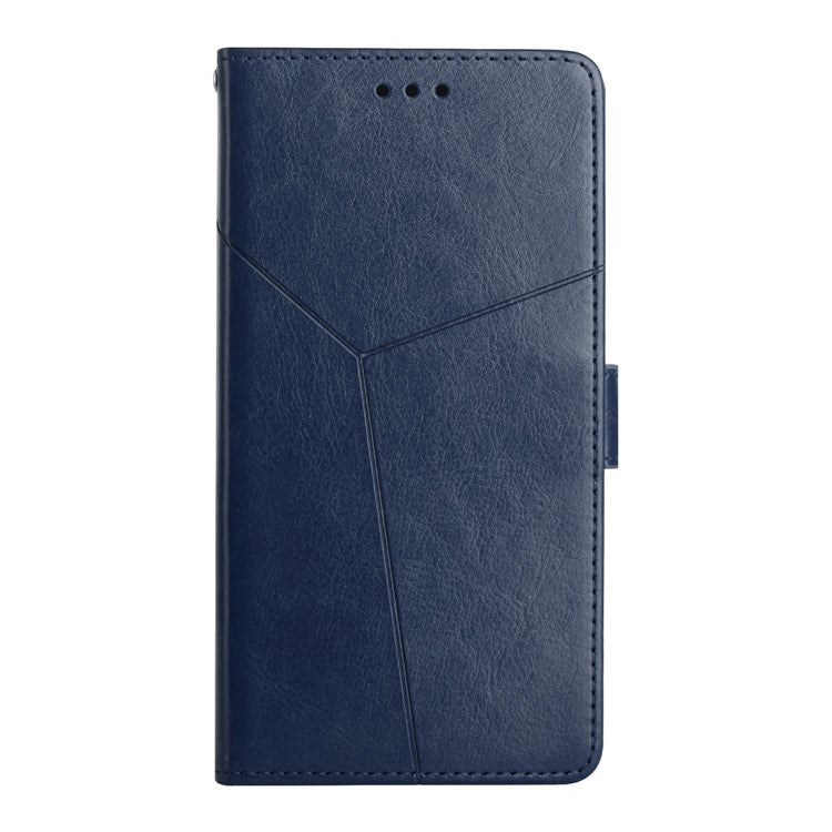 HT01 For Xiaomi Redmi 14C 4G Case Y-Shaped Lines Imprint Leather Phone Cover - Blue