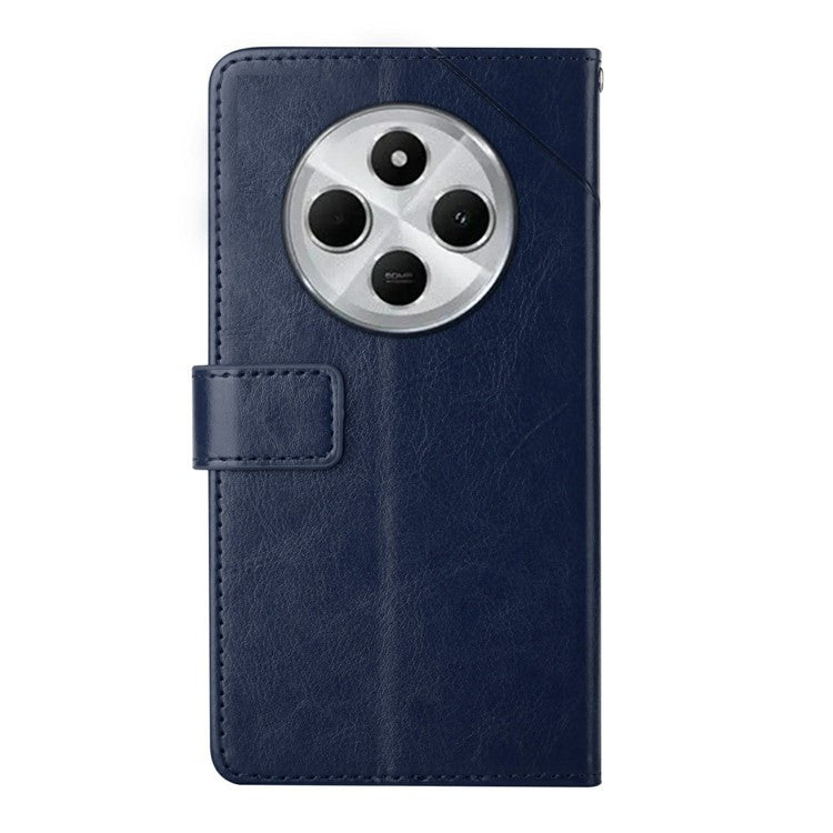 HT01 For Xiaomi Redmi 14C 4G Case Y-Shaped Lines Imprint Leather Phone Cover - Blue