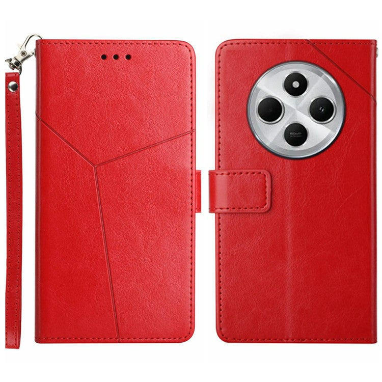 HT01 For Xiaomi Redmi 14C 4G Case Y-Shaped Lines Imprint Leather Phone Cover - Red