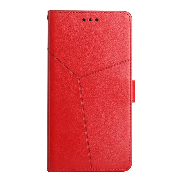 HT01 For Xiaomi Redmi 14C 4G Case Y-Shaped Lines Imprint Leather Phone Cover - Red