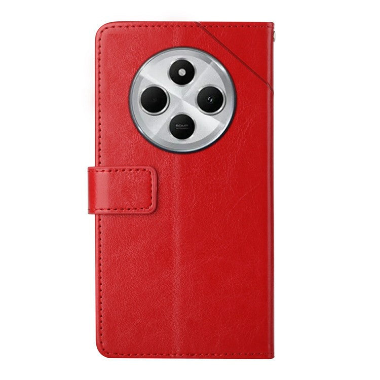 HT01 For Xiaomi Redmi 14C 4G Case Y-Shaped Lines Imprint Leather Phone Cover - Red