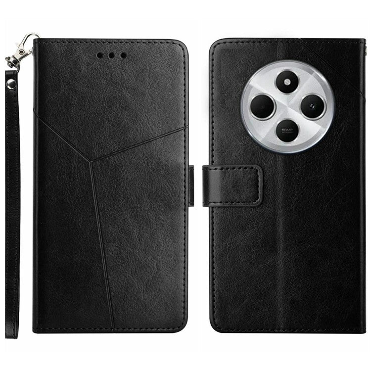 HT01 For Xiaomi Redmi 14C 4G Case Y-Shaped Lines Imprint Leather Phone Cover - Black