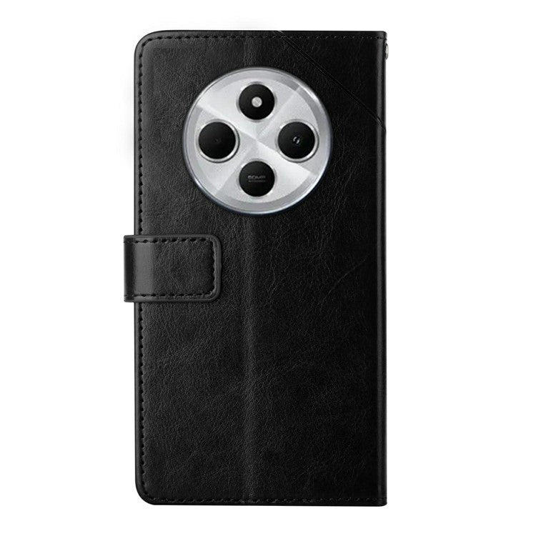 HT01 For Xiaomi Redmi 14C 4G Case Y-Shaped Lines Imprint Leather Phone Cover - Black