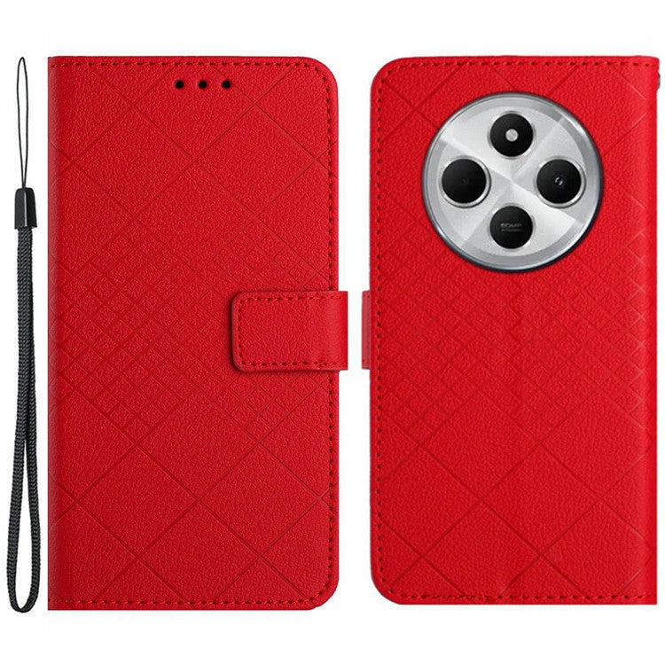 HT06 For Xiaomi Poco C75 4G / Redmi 14R 5G / 14C 4G Wallet Phone Case Imprint PU Leather Flip Folio Cover - Red