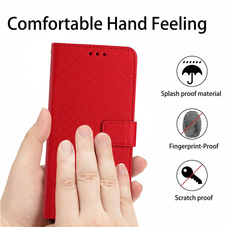 HT06 For Xiaomi Poco C75 4G / Redmi 14R 5G / 14C 4G Wallet Phone Case Imprint PU Leather Flip Folio Cover - Red