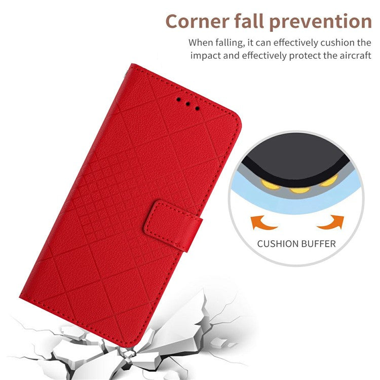 HT06 For Xiaomi Poco C75 4G / Redmi 14R 5G / 14C 4G Wallet Phone Case Imprint PU Leather Flip Folio Cover - Red