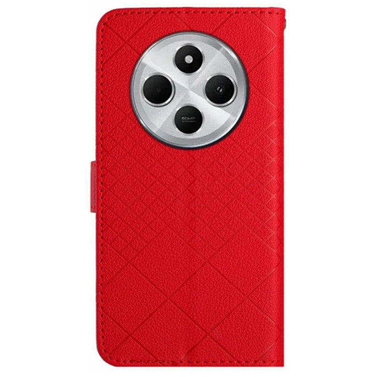 HT06 For Xiaomi Poco C75 4G / Redmi 14R 5G / 14C 4G Wallet Phone Case Imprint PU Leather Flip Folio Cover - Red