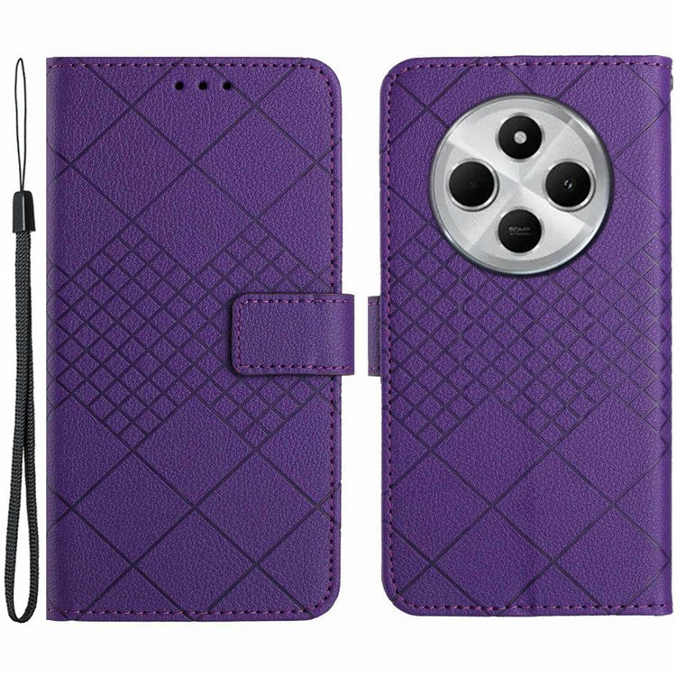 HT06 For Xiaomi Poco C75 4G / Redmi 14R 5G / 14C 4G Wallet Phone Case Imprint PU Leather Flip Folio Cover - Dark Purple