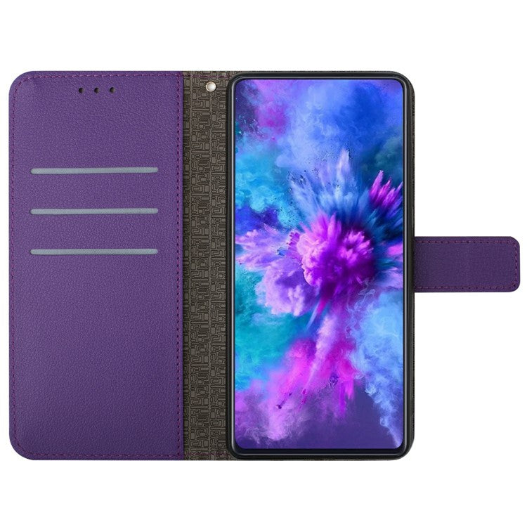 HT06 For Xiaomi Poco C75 4G / Redmi 14R 5G / 14C 4G Wallet Phone Case Imprint PU Leather Flip Folio Cover - Dark Purple