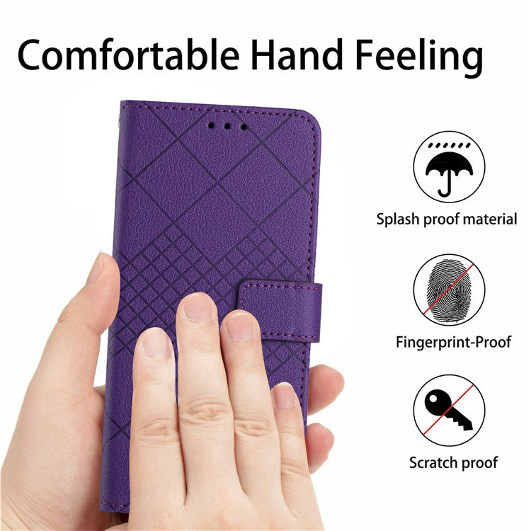 HT06 For Xiaomi Poco C75 4G / Redmi 14R 5G / 14C 4G Wallet Phone Case Imprint PU Leather Flip Folio Cover - Dark Purple