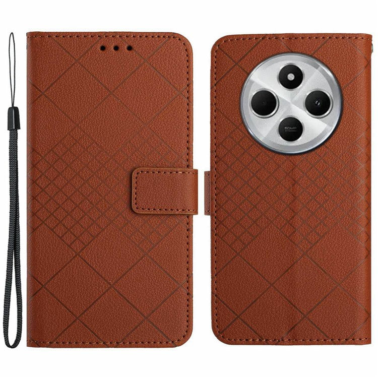 HT06 For Xiaomi Poco C75 4G / Redmi 14R 5G / 14C 4G Wallet Phone Case Imprint PU Leather Flip Folio Cover - Brown