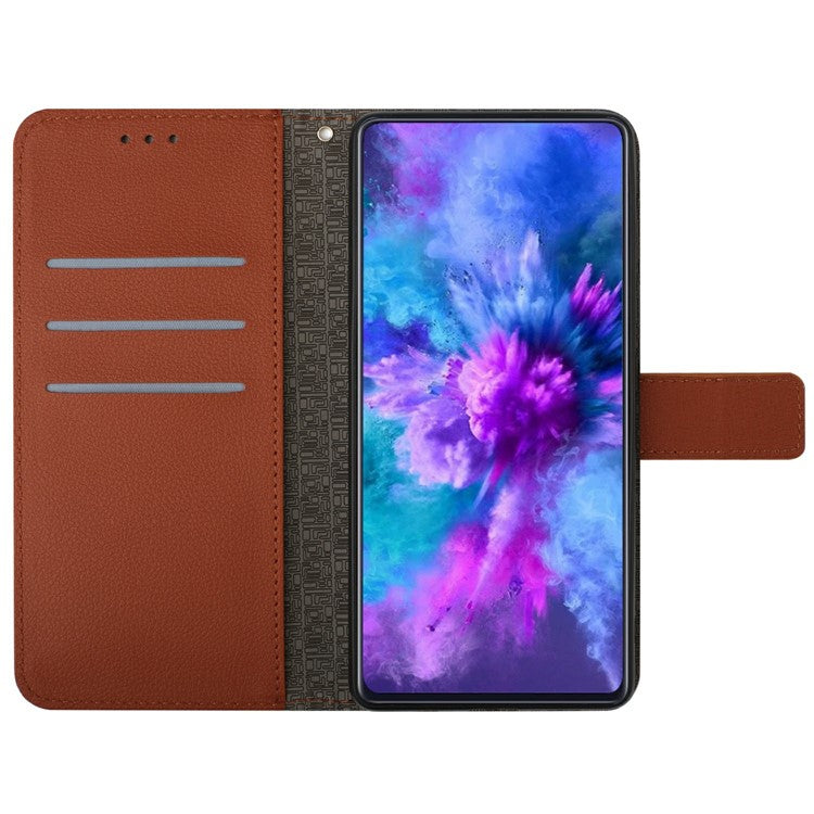 HT06 For Xiaomi Poco C75 4G / Redmi 14R 5G / 14C 4G Wallet Phone Case Imprint PU Leather Flip Folio Cover - Brown