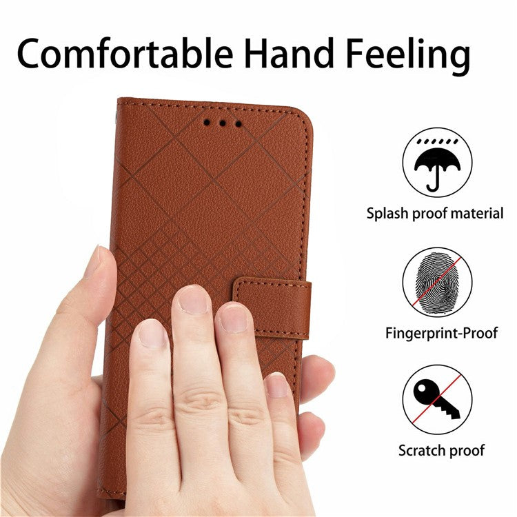 HT06 For Xiaomi Poco C75 4G / Redmi 14R 5G / 14C 4G Wallet Phone Case Imprint PU Leather Flip Folio Cover - Brown