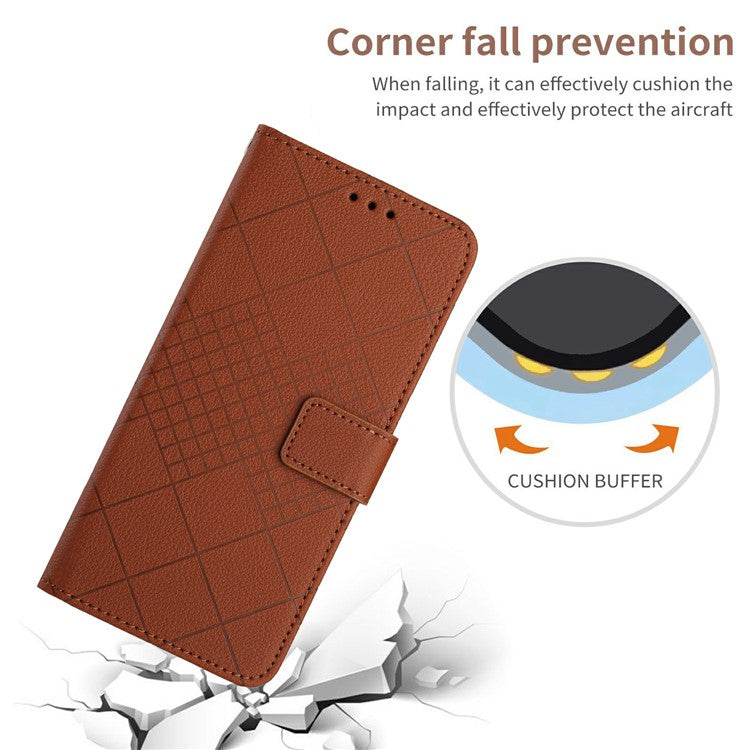 HT06 For Xiaomi Poco C75 4G / Redmi 14R 5G / 14C 4G Wallet Phone Case Imprint PU Leather Flip Folio Cover - Brown