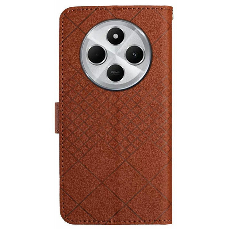 HT06 For Xiaomi Poco C75 4G / Redmi 14R 5G / 14C 4G Wallet Phone Case Imprint PU Leather Flip Folio Cover - Brown