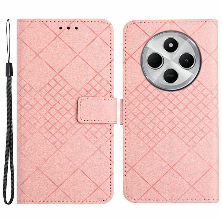 HT06 For Xiaomi Poco C75 4G / Redmi 14R 5G / 14C 4G Wallet Phone Case Imprint PU Leather Flip Folio Cover - Pink