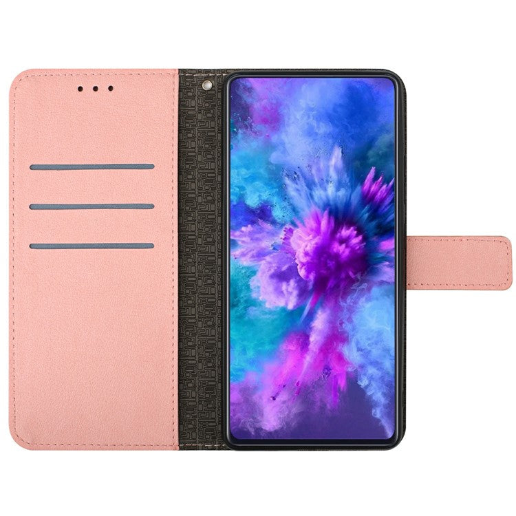 HT06 For Xiaomi Poco C75 4G / Redmi 14R 5G / 14C 4G Wallet Phone Case Imprint PU Leather Flip Folio Cover - Pink