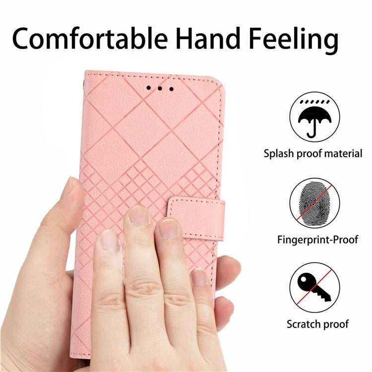 HT06 For Xiaomi Poco C75 4G / Redmi 14R 5G / 14C 4G Wallet Phone Case Imprint PU Leather Flip Folio Cover - Pink