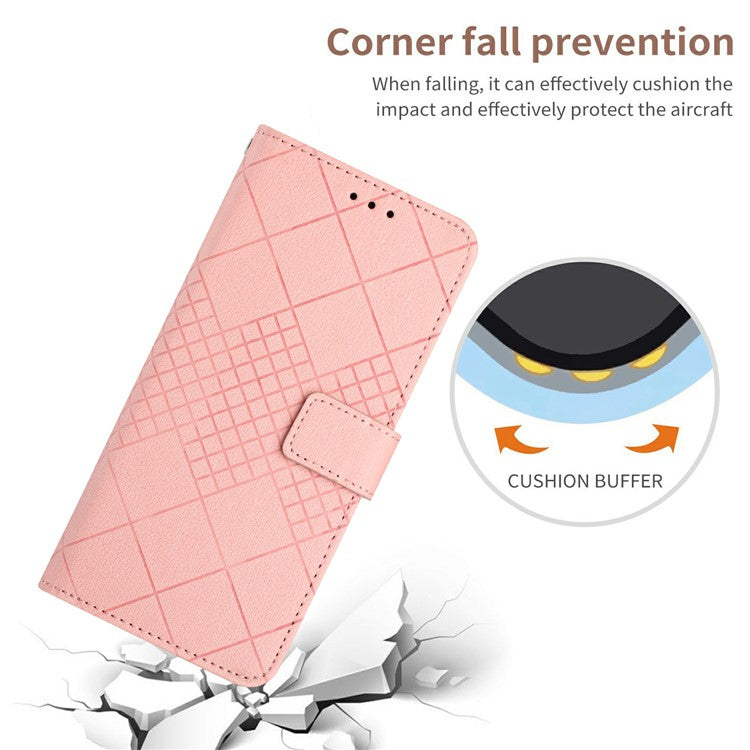 HT06 For Xiaomi Poco C75 4G / Redmi 14R 5G / 14C 4G Wallet Phone Case Imprint PU Leather Flip Folio Cover - Pink