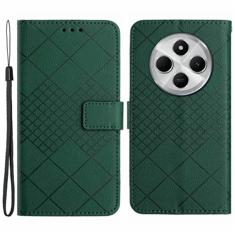 HT06 For Xiaomi Poco C75 4G / Redmi 14R 5G / 14C 4G Wallet Phone Case Imprint PU Leather Flip Folio Cover - Green