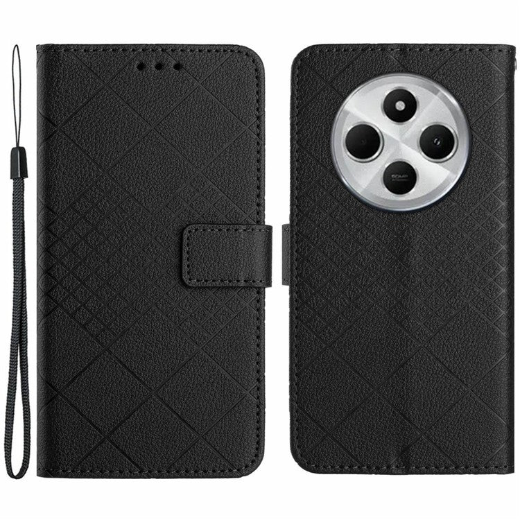 HT06 For Xiaomi Poco C75 4G / Redmi 14R 5G / 14C 4G Wallet Phone Case Imprint PU Leather Flip Folio Cover - Black