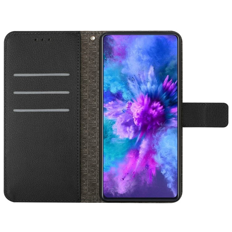 HT06 For Xiaomi Poco C75 4G / Redmi 14R 5G / 14C 4G Wallet Phone Case Imprint PU Leather Flip Folio Cover - Black